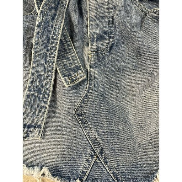 Free People We The Free Sz 25 East of Eden Belted Denim Frayed Mini Skirt - Picture 7 of 13